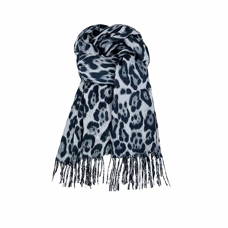 北极绒 高级感豹纹秋冬设计感流苏加厚披肩新款千禧辣妹保暖氛围感围脖韩系 绒线围巾 男女同款情侣款