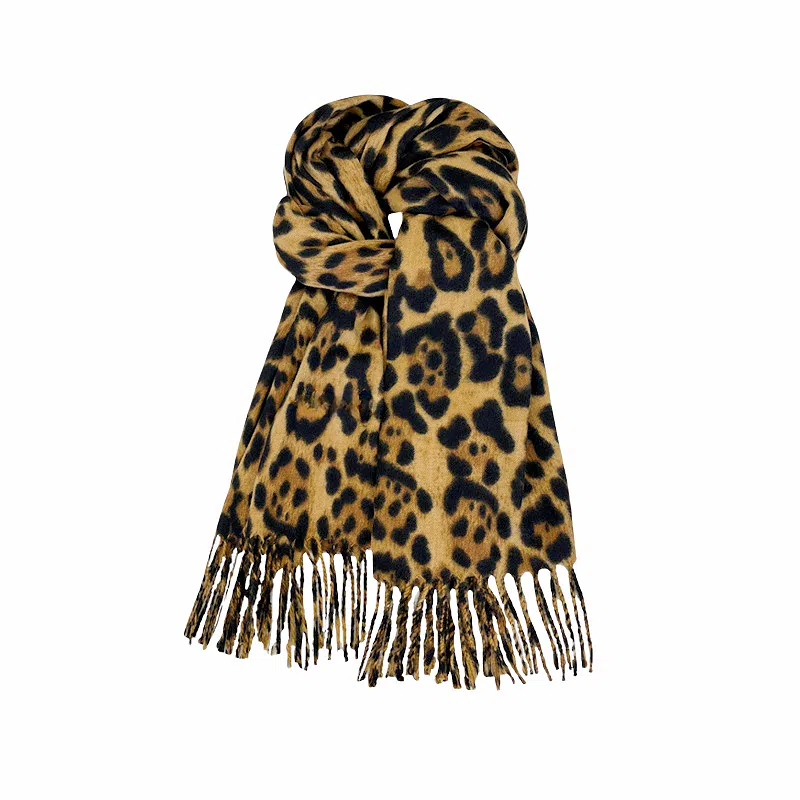 北极绒 高级感豹纹秋冬设计感流苏加厚披肩新款千禧辣妹保暖氛围感围脖韩系 绒线围巾 男女同款情侣款