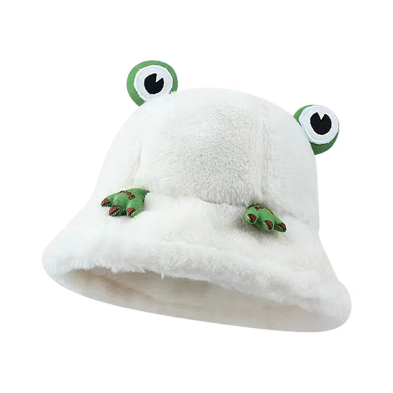 啄木鸟 可爱卡通网红青蛙帽子秋冬季加绒加厚保暖防寒甜美百搭显脸小盆帽 聚酯纤维 渔夫帽 男女同款情侣款
