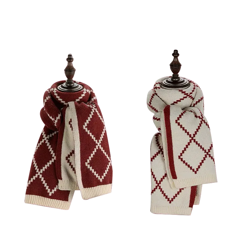 纳兰杜 氛围感韩版时尚潮流保暖百搭穿搭秋冬 腈纶 绒线围巾 女款 红配米