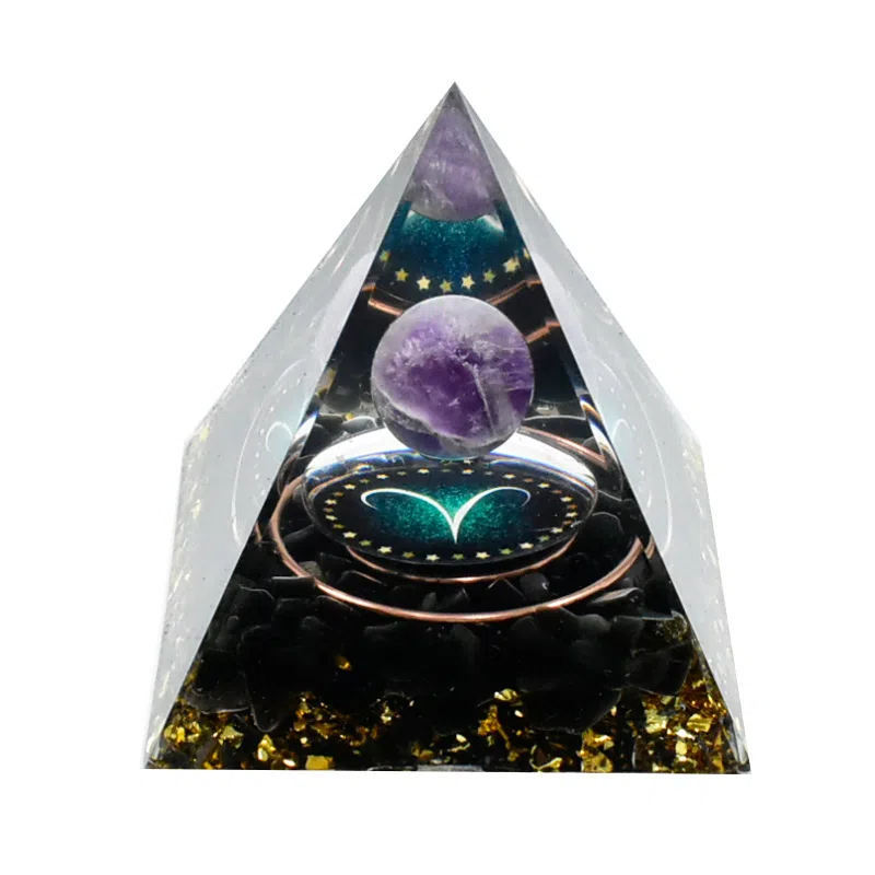 一点潮玩 十二星座 黑曜石水晶石金字塔摆件 玩具