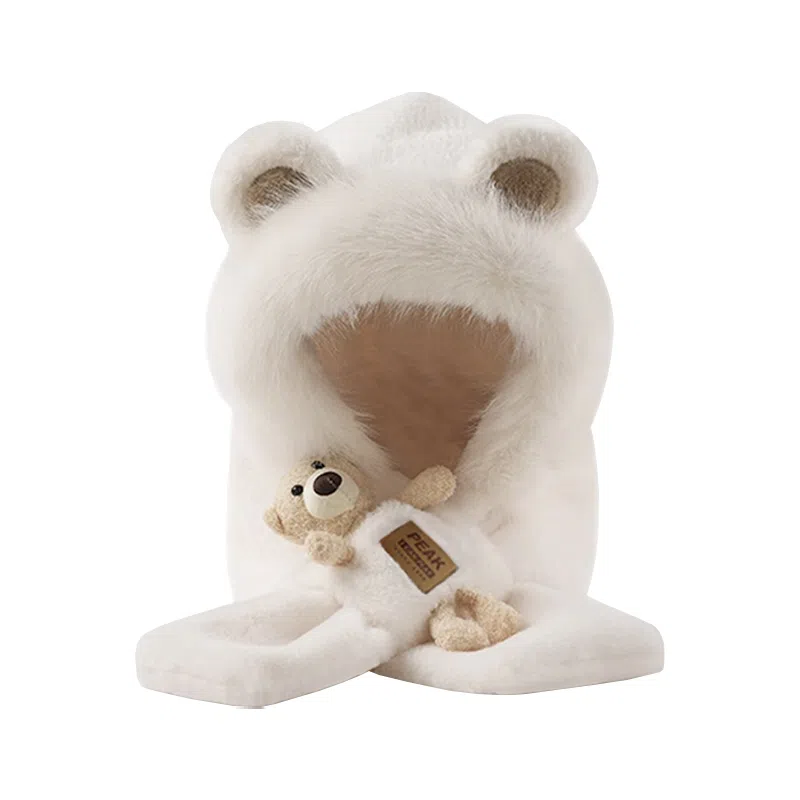 匹克 秋冬可爱卡通小熊亲肤毛绒加厚加绒保暖骑车防寒 聚酯纤维 斗篷帽 男女同款情侣款