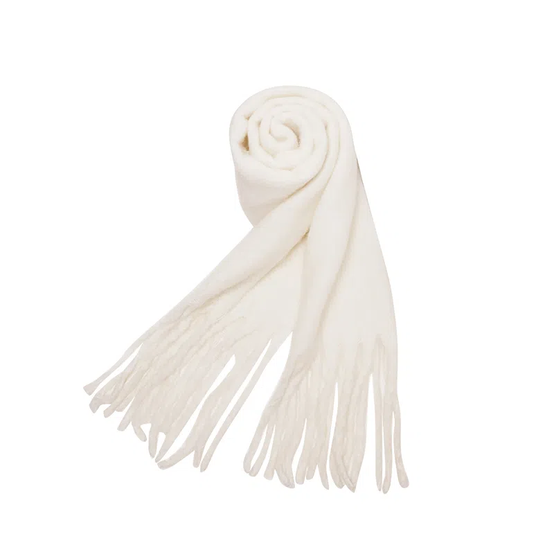 纳兰杜 流苏长款百搭时尚小清新保暖加厚 聚酯纤维 绒线围巾 女款 白色