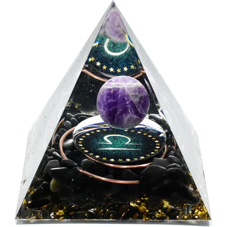 一点潮玩 十二星座 黑曜石水晶石金字塔摆件 玩具