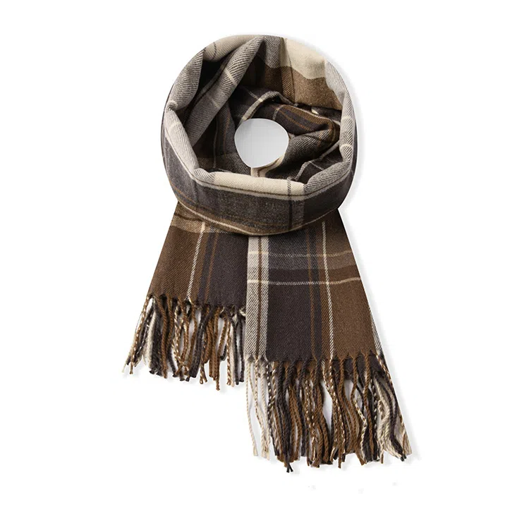 梦特娇 秋冬韩版格子流苏学院风 仿羊毛 绒线围巾 男款