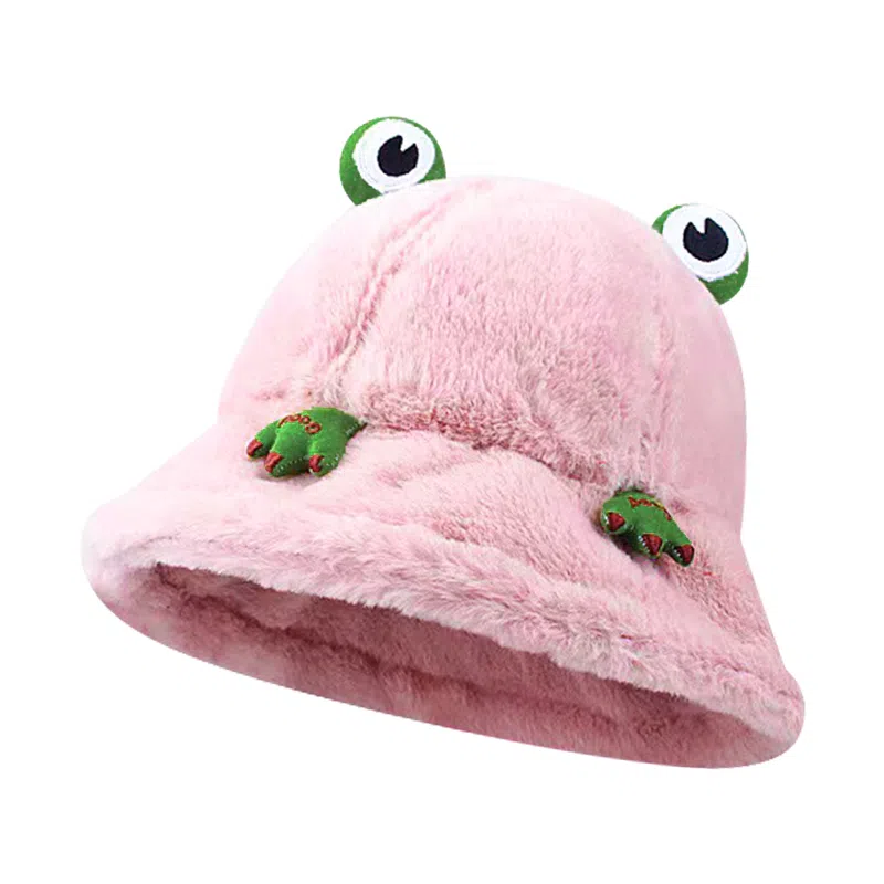 啄木鸟 可爱卡通网红青蛙帽子秋冬季加绒加厚保暖防寒甜美百搭显脸小盆帽 聚酯纤维 渔夫帽 男女同款情侣款