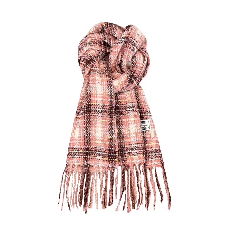 北极绒 秋冬高级感季韩版显白彩点格纹学生时尚百搭保暖氛围感 绒线围巾 男女同款情侣款