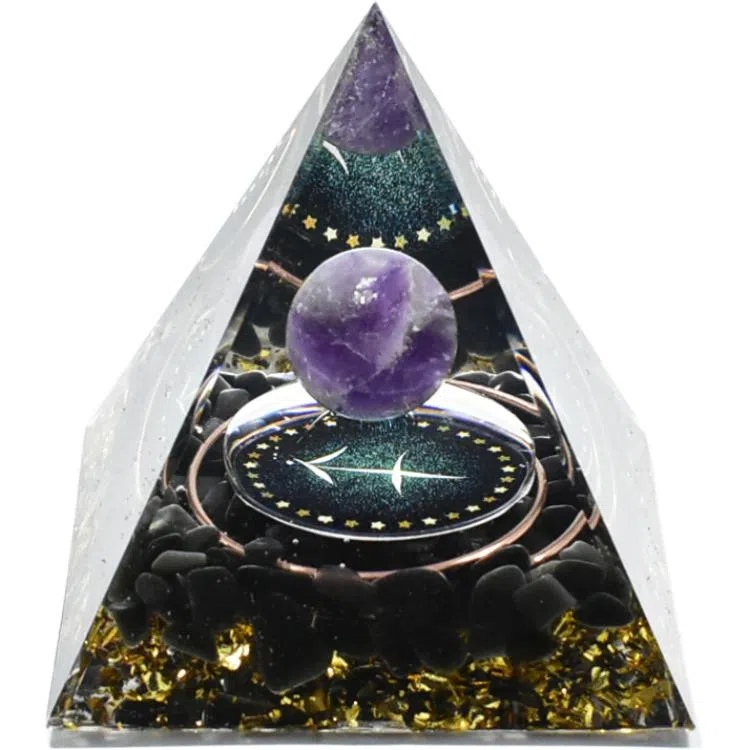 一点潮玩 十二星座 黑曜石水晶石金字塔摆件 玩具