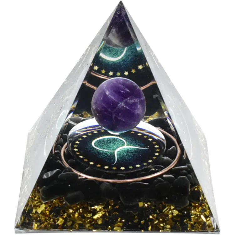 一点潮玩 十二星座 黑曜石水晶石金字塔摆件 玩具