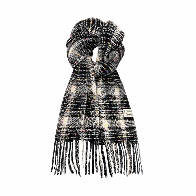 北极绒 秋冬高级感季韩版显白彩点格纹学生时尚百搭保暖氛围感 绒线围巾 男女同款情侣款