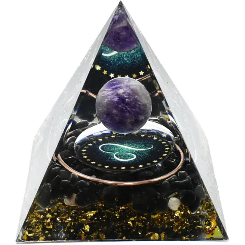 一点潮玩 十二星座 黑曜石水晶石金字塔摆件 玩具