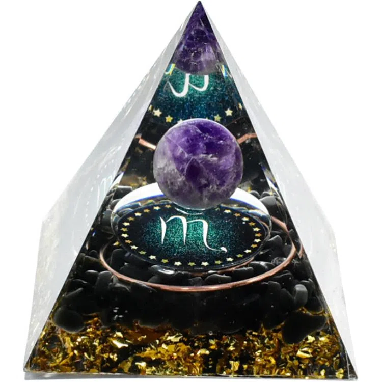 一点潮玩 十二星座 黑曜石水晶石金字塔摆件 玩具