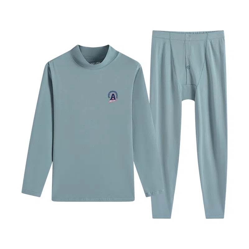 贴身领域 纯棉秋衣秋裤中领薄款半高领全棉毛衫内衣冬保暖套装 男款