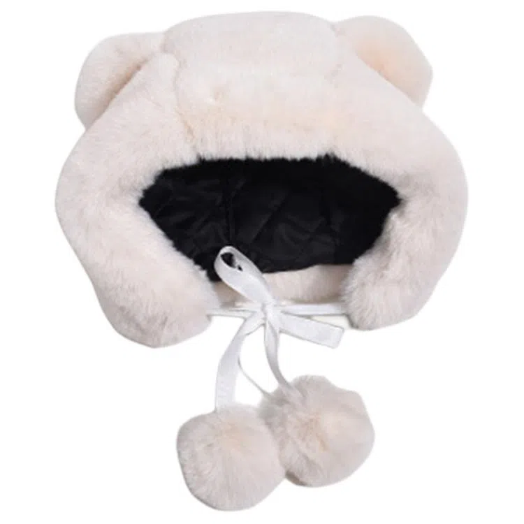 山一丸 熊耳朵帽子秋冬季甜美可爱韩版毛毛绒防风保暖护耳骑车帽 棉类混纺 绒线帽 男女同款情侣款