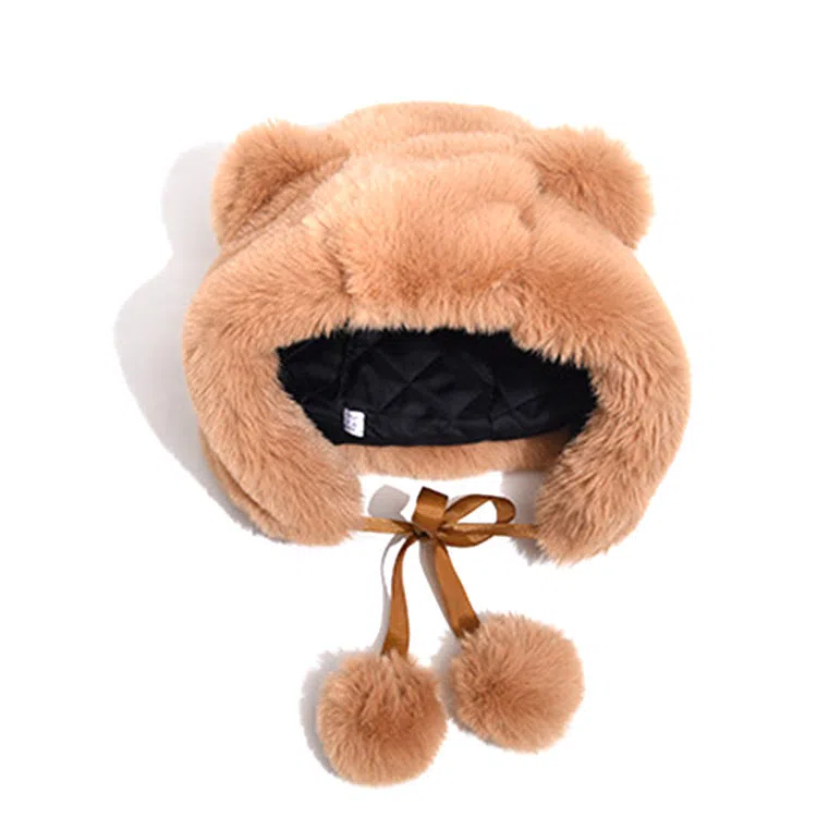 山一丸 熊耳朵帽子秋冬季甜美可爱韩版毛毛绒防风保暖护耳骑车帽 棉类混纺 绒线帽 男女同款情侣款