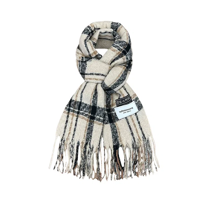 北极绒 日系复古氛围感深棕色格子秋冬学生加厚保暖百搭气质格纹咖啡色高级感条纹围脖 聚酯纤维 绒线围巾 男女同款情侣款