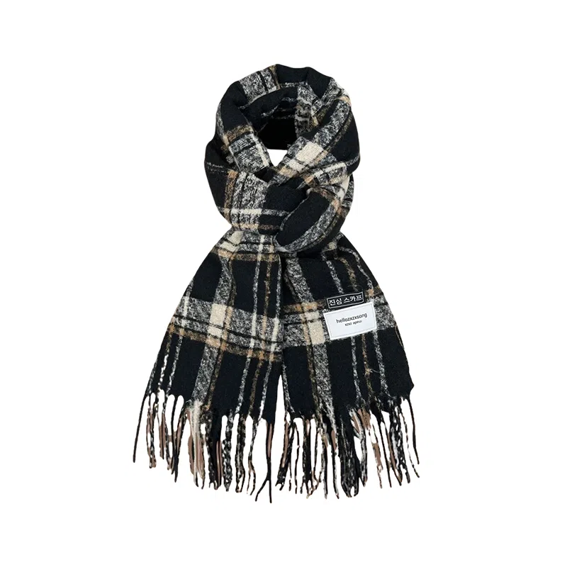 北极绒 日系复古氛围感深棕色格子秋冬学生加厚保暖百搭气质格纹咖啡色高级感条纹围脖 聚酯纤维 绒线围巾 男女同款情侣款