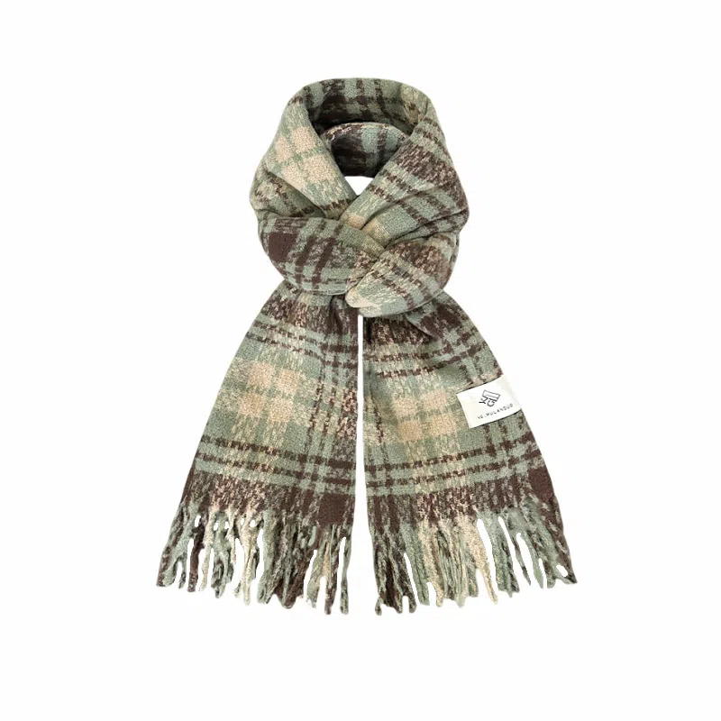 北极绒 网红格子高级感秋冬加厚保暖披肩干枯玫瑰粉围脖 绒线围巾 女款