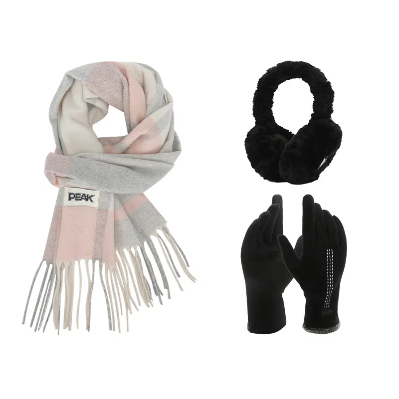 匹克 秋冬保暖套装 柔软亲肤甜美小清新 流苏撞色韩风 聚酯纤维 绒线围巾 男女同款情侣款