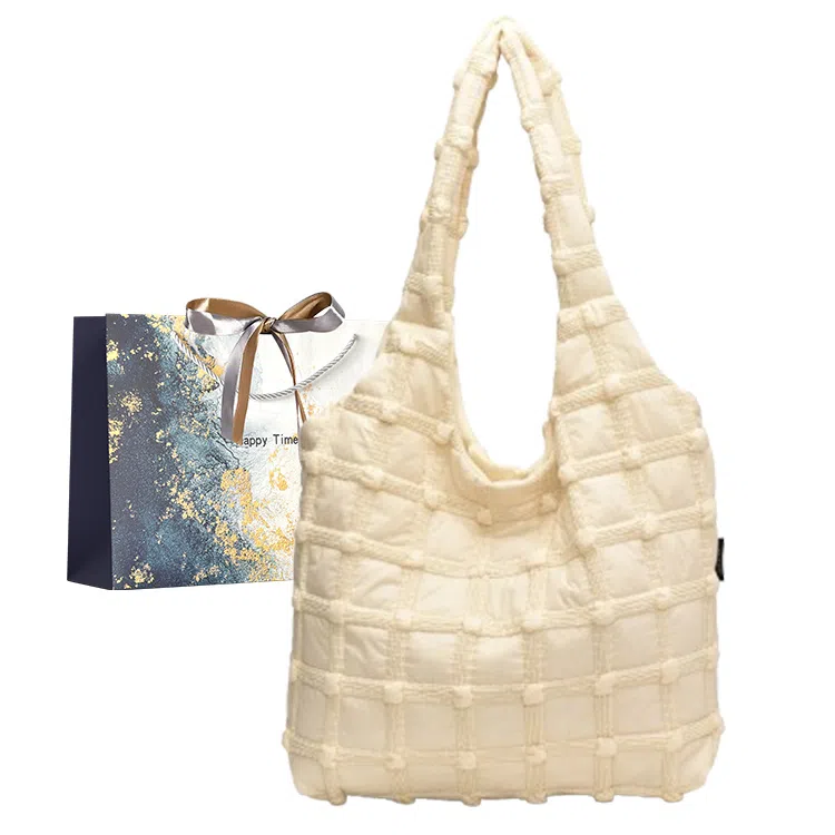 伊曼家 日系复古格子休闲韩版可爱 尼龙布 单肩包 女款 方块款/爱心款