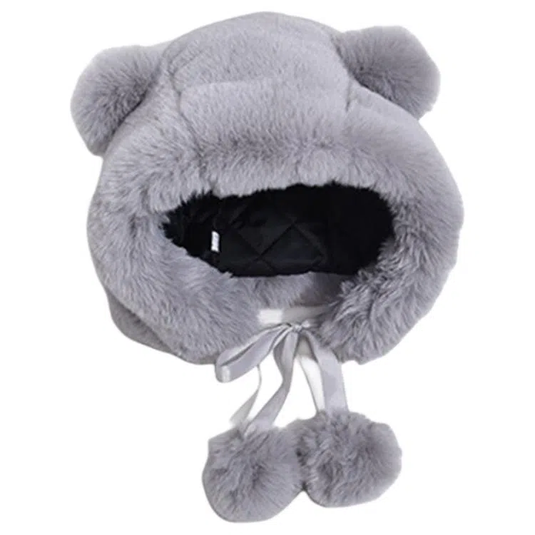 山一丸 熊耳朵帽子秋冬季甜美可爱韩版毛毛绒防风保暖护耳骑车帽 棉类混纺 绒线帽 男女同款情侣款