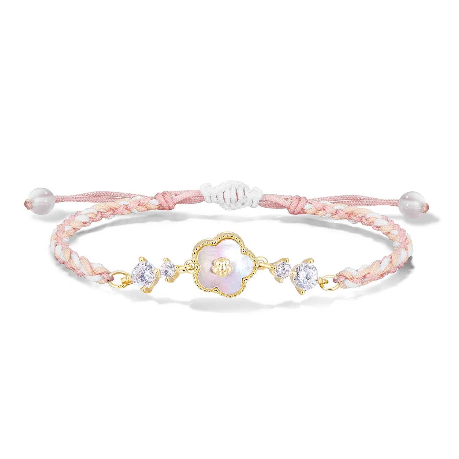 谷作 可爱鸡蛋花 粉色花朵甜美少女小清新简约小众不撞款温柔精致国风闺蜜 手工编织手绳 铜 手链 女款