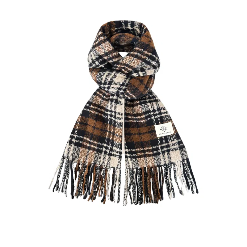 北极绒 网红格子高级感秋冬加厚保暖披肩干枯玫瑰粉围脖 绒线围巾 女款