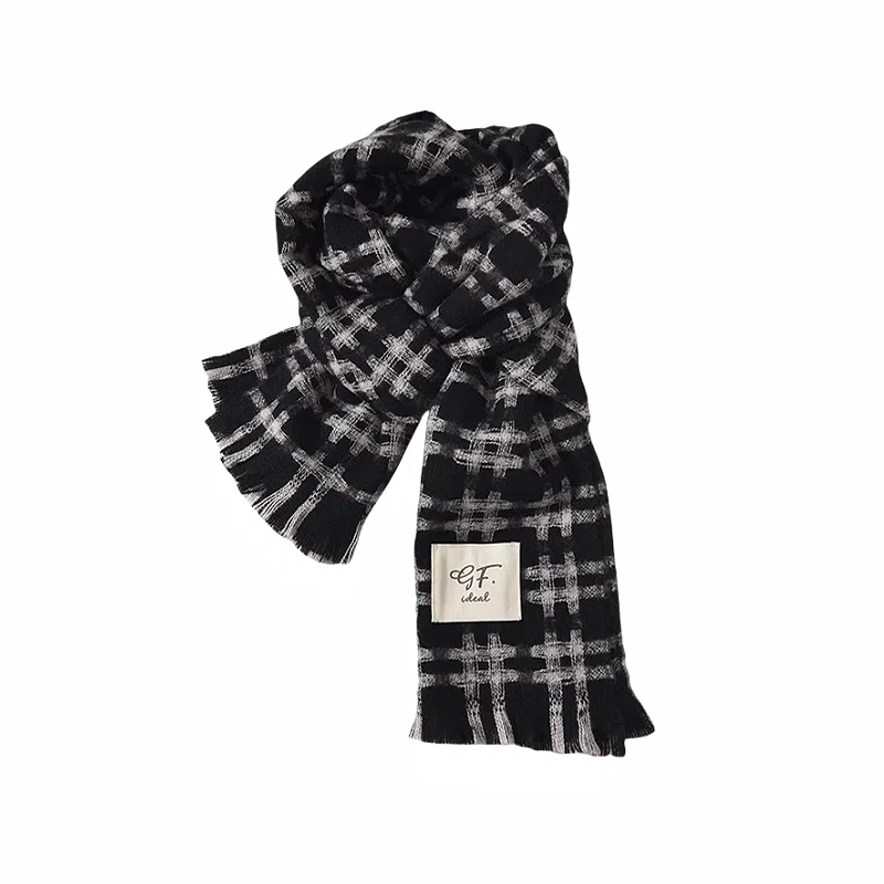北极绒 配大衣高级感韩版百搭格子软糯加厚保暖氛围感 绒线围巾 男女同款情侣款
