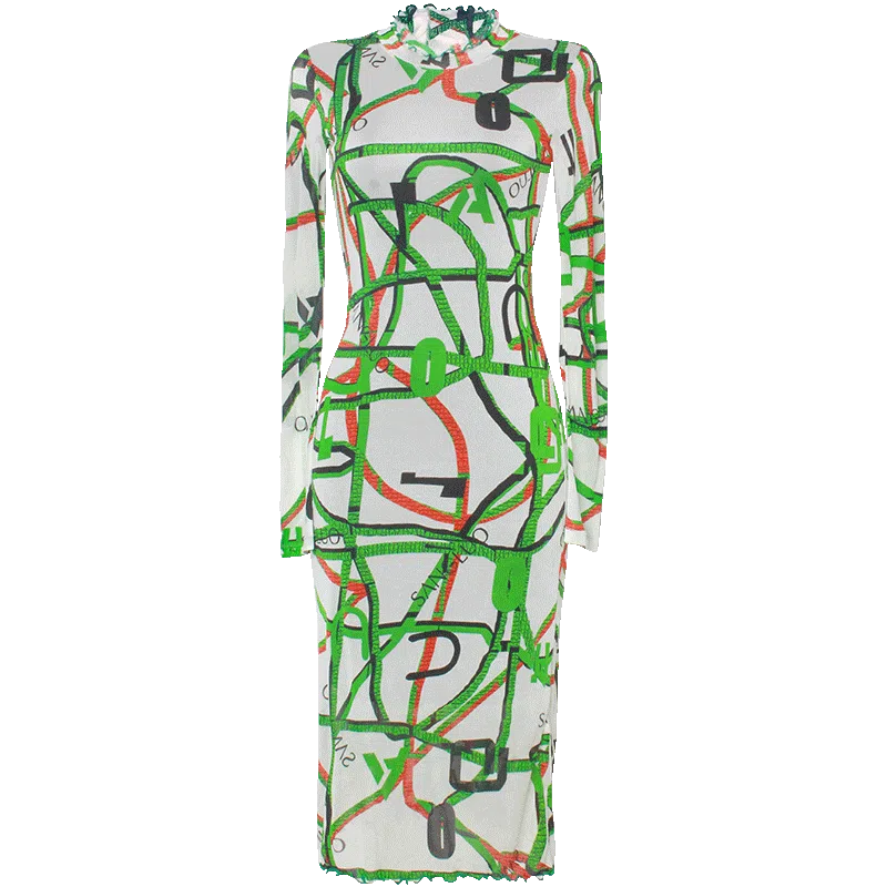 桑罗 简约休闲舒适长袖可外穿睡裙 女款 缠绕印花