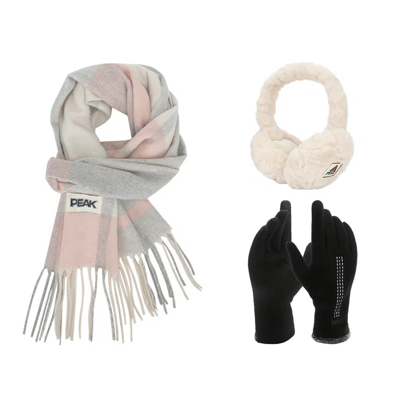 匹克 秋冬保暖套装 柔软亲肤甜美小清新 流苏撞色韩风 聚酯纤维 绒线围巾 男女同款情侣款