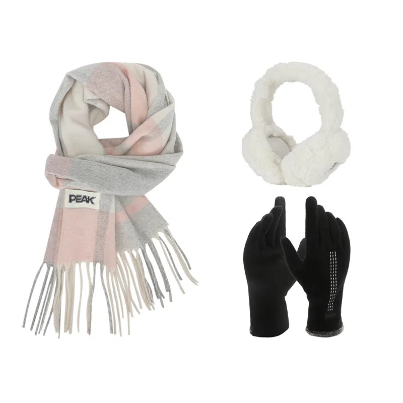 匹克 秋冬保暖套装 柔软亲肤甜美小清新 流苏撞色韩风 聚酯纤维 绒线围巾 男女同款情侣款