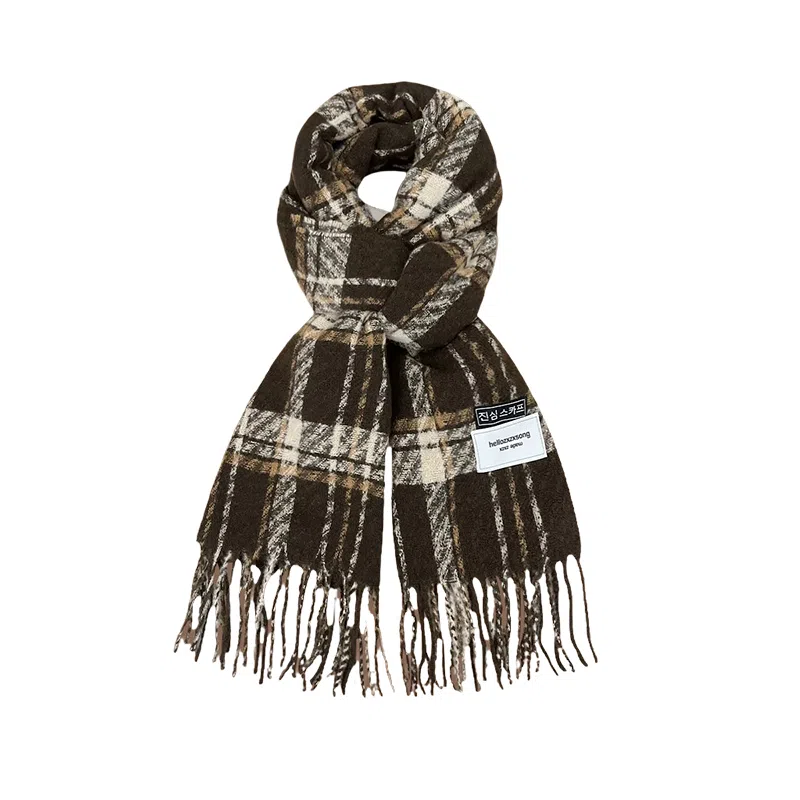 北极绒 日系复古氛围感深棕色格子秋冬学生加厚保暖百搭气质格纹咖啡色高级感条纹围脖 聚酯纤维 绒线围巾 男女同款情侣款