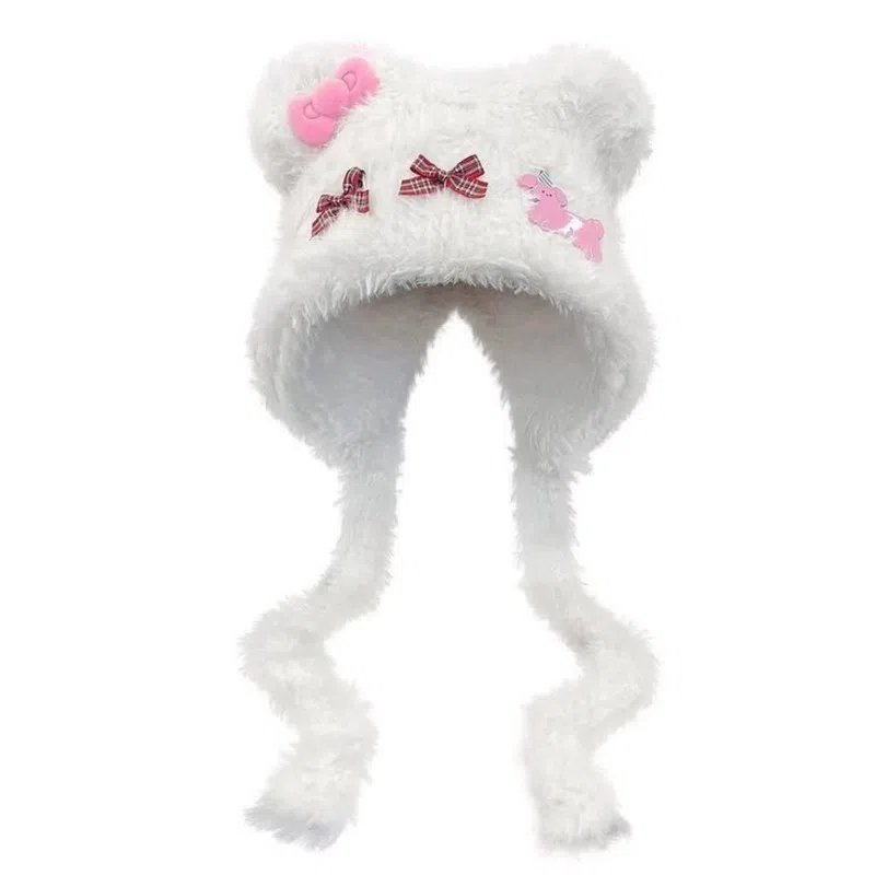 佩洛依 秋冬必备 小熊耳朵蝴蝶结套头 保暖甜美显脸小可爱时尚小众学生百搭 涤纶 绒线帽 男女同款情侣款