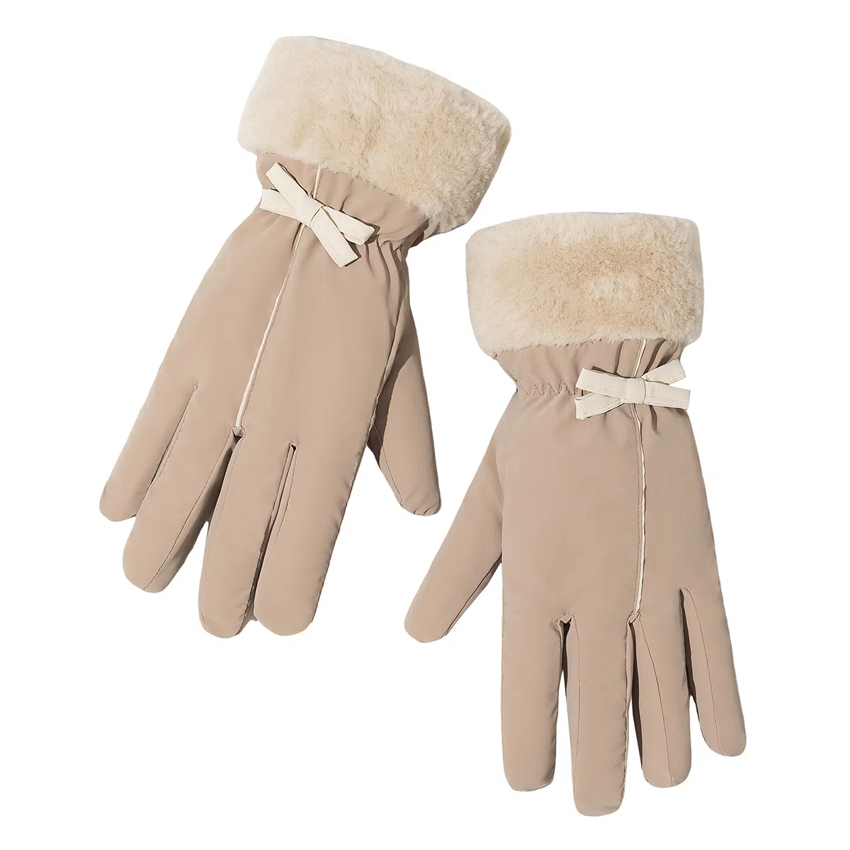 上海故事 冬季户外冬天滑雪骑车骑行毛毛口加绒加厚保暖防风防水防寒触屏 聚酯纤维 绒线手套 女款