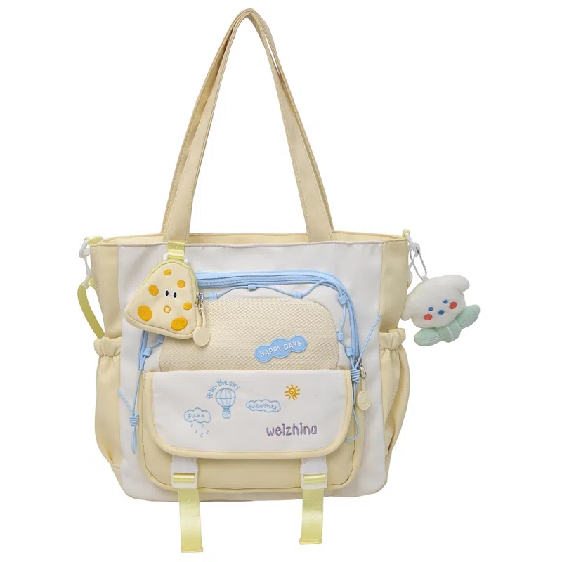 垣途者 可爱撞色小清新日系学院风少女大容量托特包学生上课补习袋 尼龙 斜挎包 女款 多色