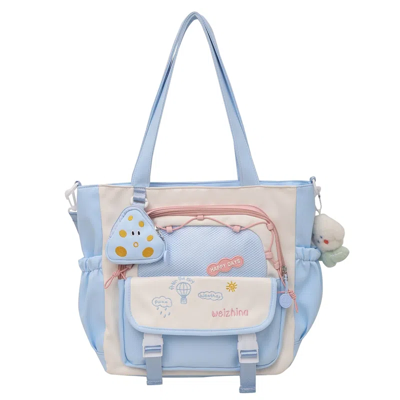 垣途者 可爱撞色小清新日系学院风少女大容量托特包学生上课补习袋 尼龙 斜挎包 女款 多色