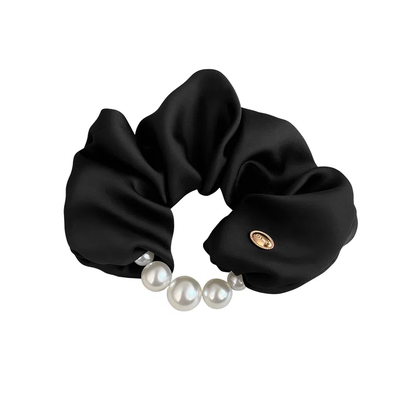 左欧 黑色大肠珍珠韩国名媛风扎头发高颜值高级感头绳发绳头花 缎面 发圈 女款