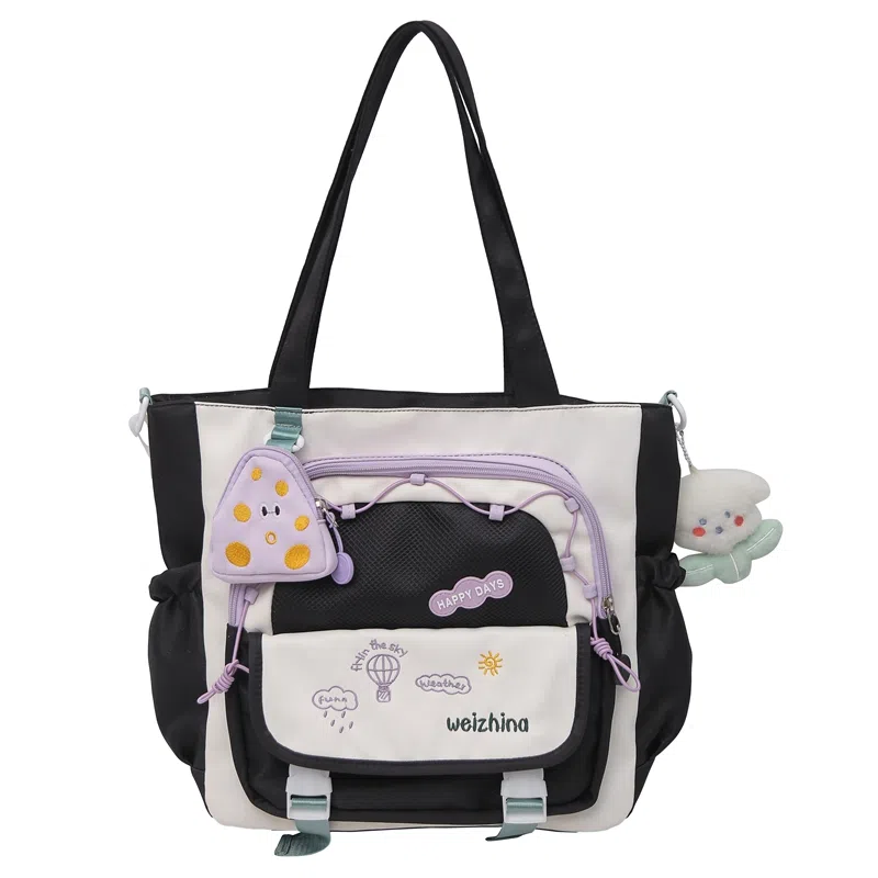 垣途者 可爱撞色小清新日系学院风少女大容量托特包学生上课补习袋 尼龙 斜挎包 女款 多色