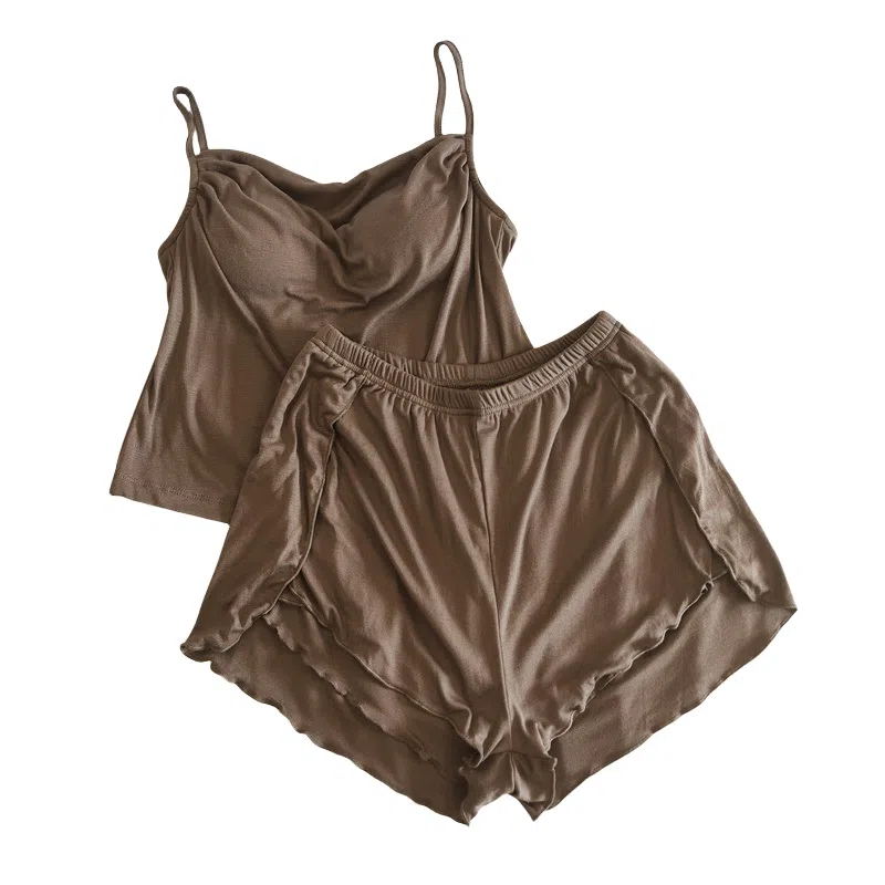 莫代尔 素色时尚舒适亲肤带胸垫防凸点吊带衫短裤可外穿睡衣套装 女款