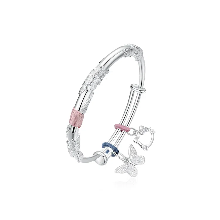 重庆金店 精致轻奢高级感甜美少女萌趣可爱蝴蝶结复古国潮民族风首饰小众设计可调节首饰 合金 手镯 女款