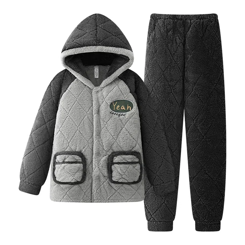 LAMIU Winter Quilted Pajama Set Gray