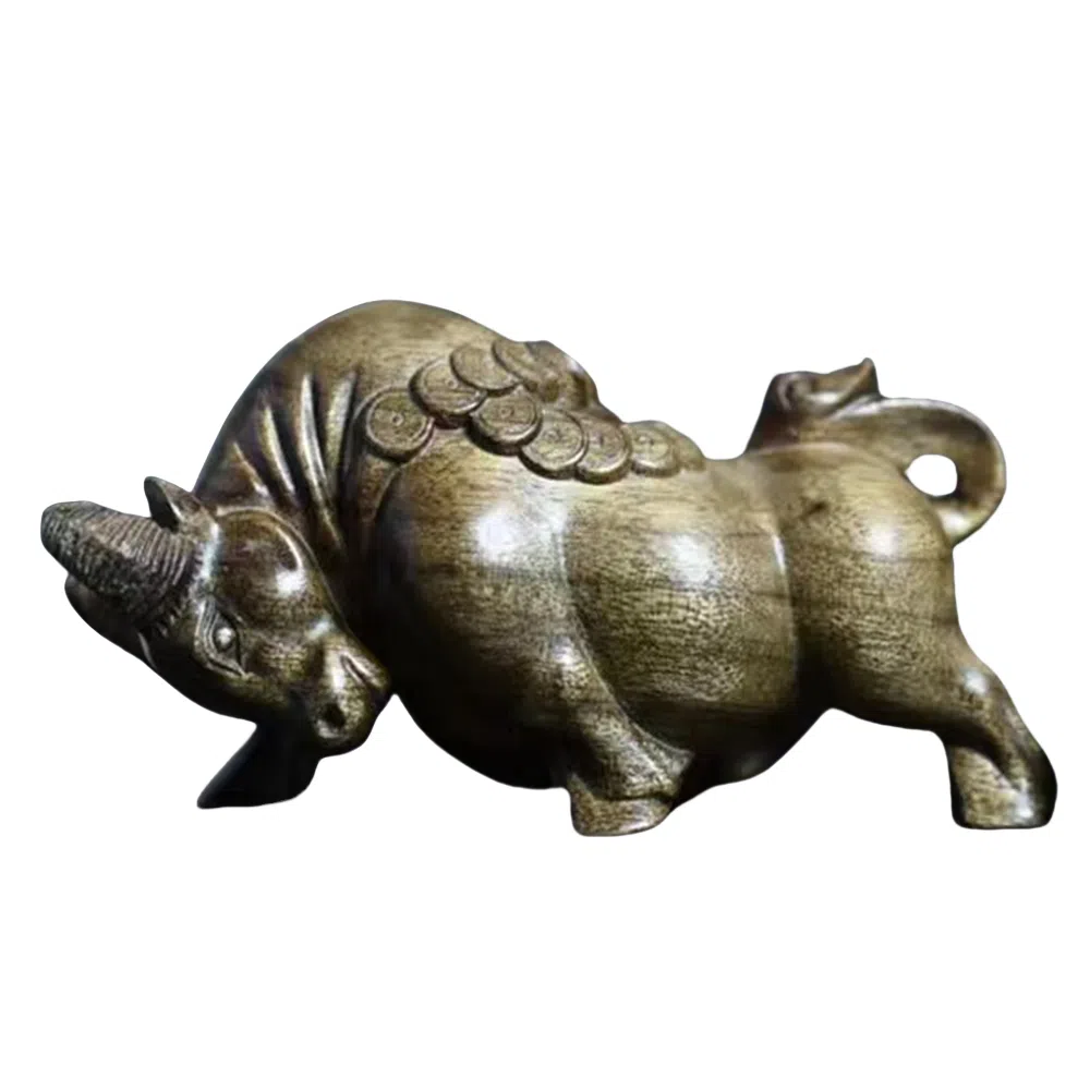泽艺缘 乌木金丝楠木雕刻牛气冲天文玩汽车挂件木质小摆件 阴沉木 把件 男女同款情侣款