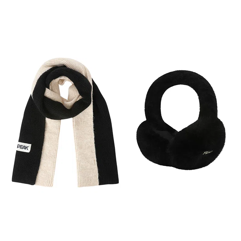 匹克 秋冬保暖套装柔软亲肤双拼色简约百搭 绒线围巾 男女同款情侣款