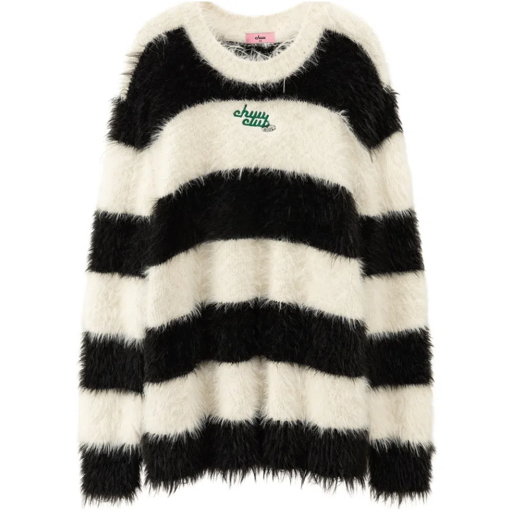 CHUU Sweater Black White Stripes