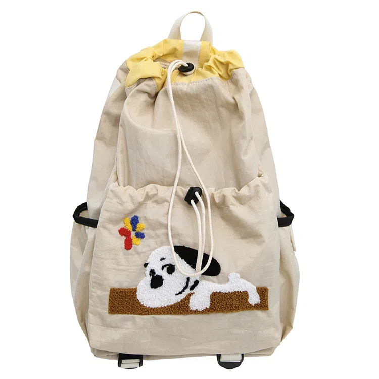 卡卡树 轻便休闲抽绳大容量通勤百搭 尼龙 双肩包 男女同款情侣款 黑色/黄色/卡其色/绿色