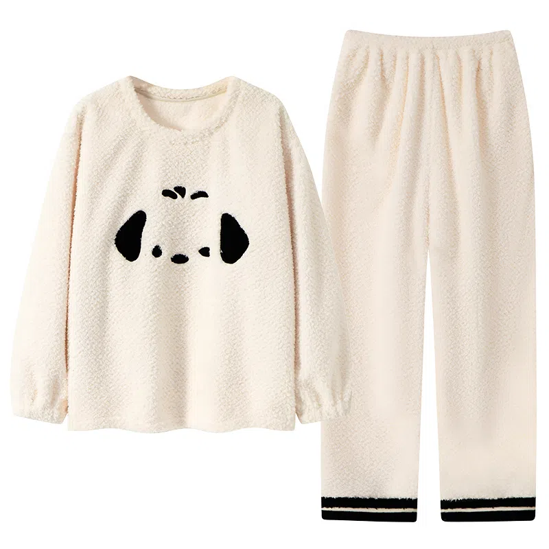 棉基因 舒适亲肤长袖保暖加厚半边绒简约长裤家居服睡衣套装 男女同款