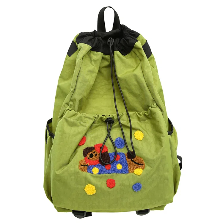 卡卡树 轻便休闲抽绳大容量通勤百搭 尼龙 双肩包 男女同款情侣款 黑色/黄色/卡其色/绿色