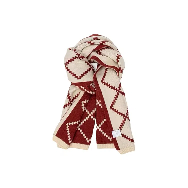 八小万 双面百搭高级感保暖加厚 毛线针织格子 腈纶 绒线围巾 女款