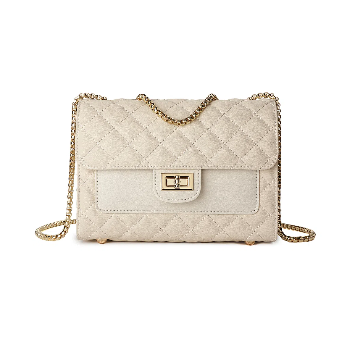 稻草人 精致链条百搭小香风菱格 牛皮拼合成革 小方包斜挎包单肩包腋下包 常规 女款 黑色