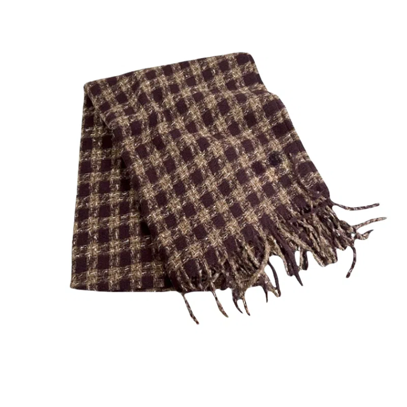 北极绒 氛围感格子冬新款韩系百搭学生可爱少女加厚保暖韩版 聚酯纤维 绒线围巾 男女同款情侣款